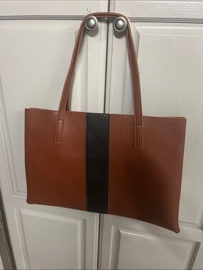 Brown Tote Bag with Black Center Stripe - Classic Women's Carryall